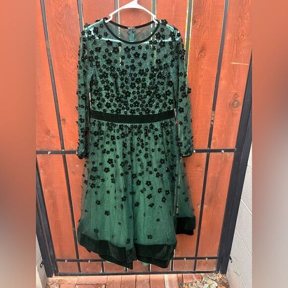 Mac Duggal Velvet floral cocktail dress size 12 emerald green  NWT style 67007 - Picture 2 of 8